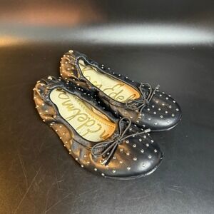 Sam Edelman Studded Leather Ballet Flats Black Bow Tie Size 1 EU 32‎